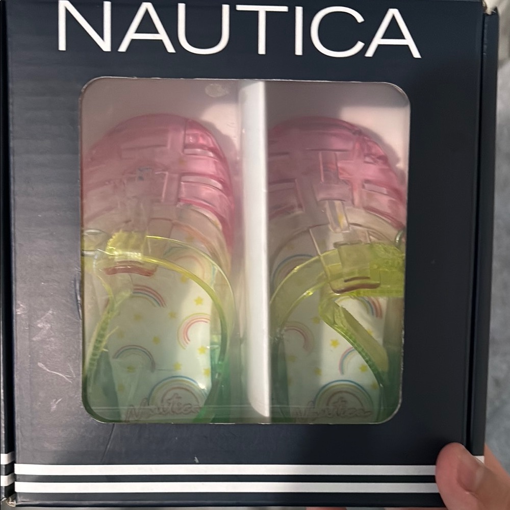 Nautica Pink and Green Sandals Vibrant Slip-On Beachwear